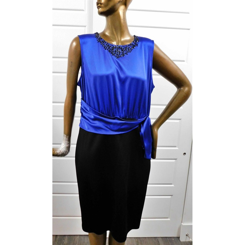 New St John Royal Blue Black‎ Jeweled Dress sz 16
